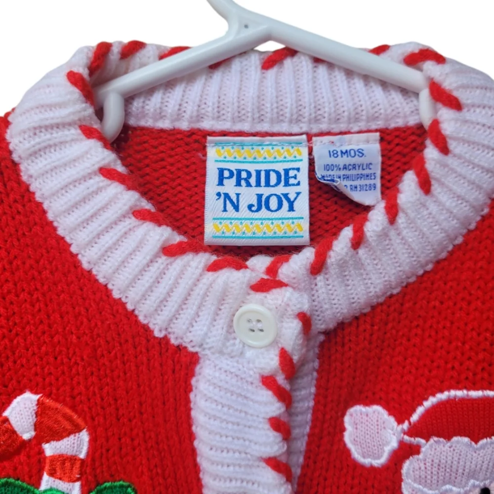 Pride N Joy Vintage Christmas Cardigan Sweater Red Size 18 Months